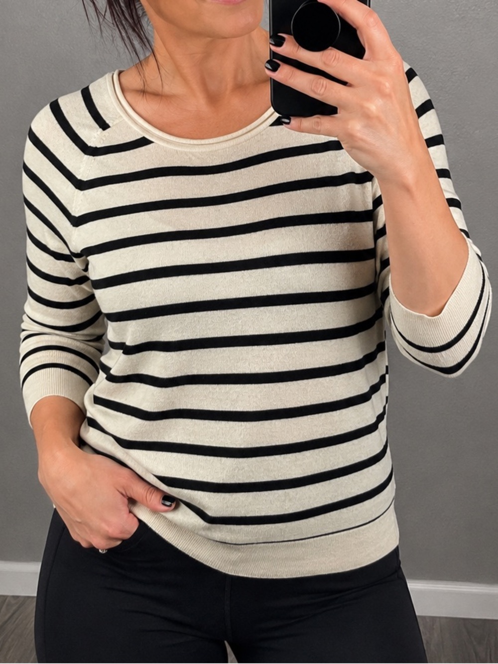 LOFT Black & Cream Striped Sweater Top – Size S